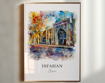 Arte de Isfahán, Irán, Impresión de Isfahán, Irán, Acuarela de Irán, Obra de arte de Irán, Póster de viaje, Regalo de inauguración de la casa