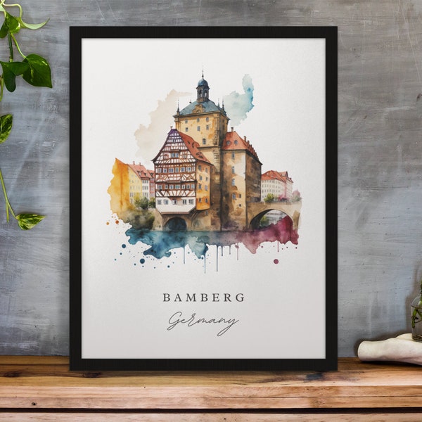 Bamberg traditional travel art - Germany, Bamberg poster, Wedding gift, Birthday present, Custom Text, Personalised Gift