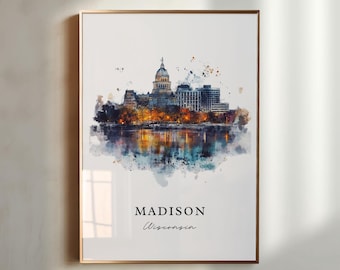 Madison WI Wall Art, Madison Print, Madison Watercolor Art, Madison Wisconsin Gift, Travel Poster, Housewarming Gift