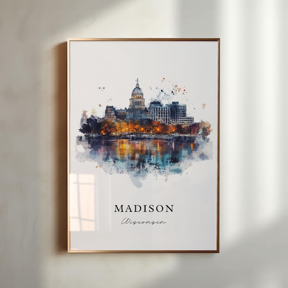 Madison WI Wall Art, Madison Print, Madison Watercolor Art, Madison Wisconsin Gift, Travel Poster, Housewarming Gift