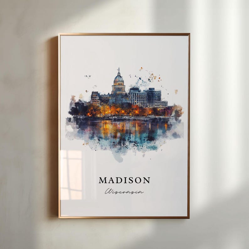 Madison WI Wall Art, Madison Print, Madison Watercolor Art, Madison Wisconsin Gift, Travel Poster, Housewarming Gift image 1
