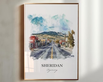 Sheridan WY Wall Art, Sheridan WY Print, Wyoming Watercolor Art, Sheridan Wyoming Gift, Travel Print, Travel Poster, Housewarming Gift