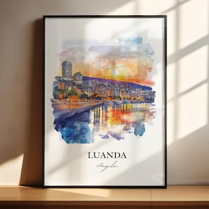 Arte mural de Luanda, impresión de Luanda, Angola, acuarela de Angola, regalo de Luanda, Angola, impresión de viaje, póster de viaje, regalo de inauguración de la casa