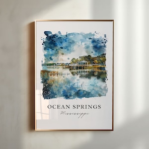 Ocean Springs MS Wandkunst, Mississippi Drucke, Ocean Springs Aquarell, Ocean Springs Geschenk, Reiseplakat, Housewarminggeschenk