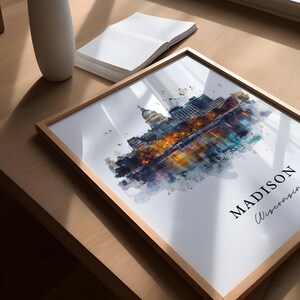 Madison WI Wall Art, Madison Print, Madison Watercolor Art, Madison Wisconsin Gift, Travel Poster, Housewarming Gift image 3