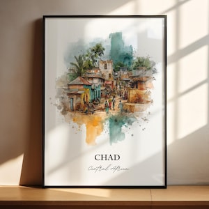 Chad Wall Art, Chad Print, Chad Watercolor Art, Central Africa Gift, Travel Print, Travel Poster, Housewarming Gift