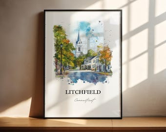 Litchfield CT Wandkunst, Zwerghühner CT Druck, Conneticut Aquarellkunst, Litchfield Geschenk, Reisedruck, Reiseplakat, Housewarminggeschenk