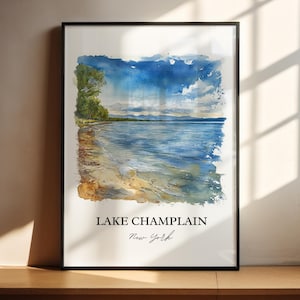 Lake Champlain NY Wall Art, Ticonderoga Print, NY Watercolor Art, Lake Champlain NY Gift, Travel Print, Travel Poster, Housewarming Gift