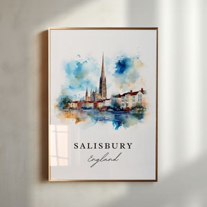 Arte de parede de Salisbury, Inglaterra - Inglaterra, impressão de pôster de Salisbury, presente de casamento de Salisbury, presente de aniversário, texto personalizado, presente perfeito