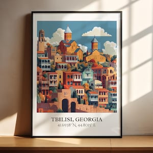 Tbilisi Art, Tbilisi Georgia Retro Travel Art, Georgia Country Decor, Tbilisi Gift, Tbilisi Travel Art, Travel Prints, Housewarming Gift
