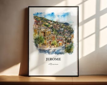 Jerome Arizona Wall Art, Yavapai County Print, Arizona Watercolor Art, Jerome AZ Gift, Travel Print, Travel Poster, Housewarming Gift