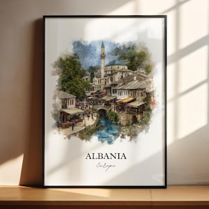 Albania Wall Art, Albania Print, Albania Watercolor Art, Albania Country Gift, Travel Print, Travel Poster, Housewarming Gift