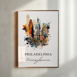 Arte di viaggio tradizionale di Philadelphia - Pennsylvania, poster di Philly, regalo di nozze, regalo di compleanno, testo personalizzato, regalo personalizzato
