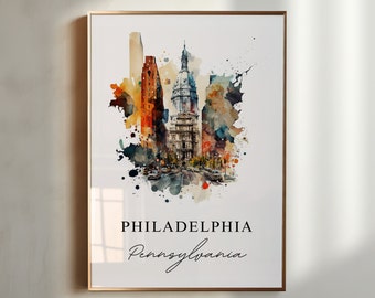 Philadelphia Watercolor Art Print – Pennsylvania Travel Poster