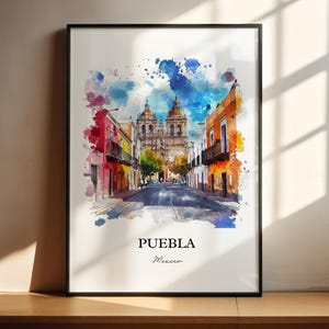 Puebla MX Wall Art, Puebla Mexico Print, Mexico Watercolor Art, Puebla Mexico Gift, Travel Print, Travel Poster, Housewarming Gift
