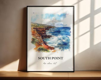 South Point Wall Art, Ka Lae Print, Big Island Hawaii Watercolor Art, Ka Lae Gift, Travel Print, Travel Poster, Housewarming Gift