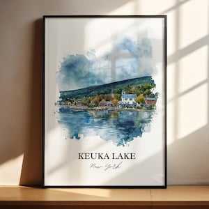 Keuka Lake Wall Art, Finger Lakes Print, Cayuga Lake NY Watercolor Art, Keuka Lake Gift, Travel Print, Travel Poster, Housewarming Gift