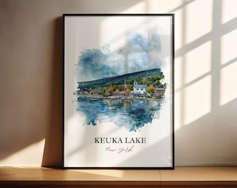 Keuka Lake Watercolor Art Print, Finger Lakes Travel Poster