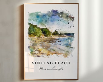 Singing Beach MA Art, Manchester-by-the-sea print, Mass. Beach Art, Travel Print, Travel Poster, Travel Gift, Housewarming Gift