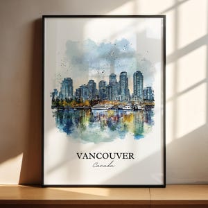 Vancouver Wall Art, Vancouver Skyline Print, British Columbia Watercolor, Vancouver Gift, Travel Print, Travel Poster, Housewarming Gift