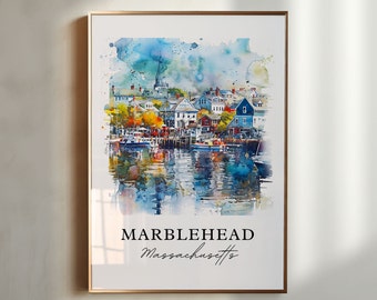 Marblehead MA Wall Art, Marblehead Print, Marblehead Watercolor, Marblehead Mass. Gift, Travel Poster, Housewarming Gift