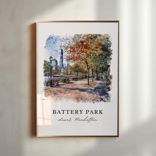 Batterie Park Aquarell Kunstdruck, NYC Reiseplakat