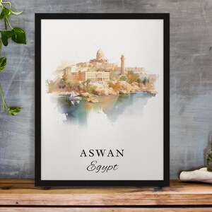 Arte de viaje tradicional de Asuán - Egipto, póster de Asuán, regalo de boda, regalo de cumpleaños, texto personalizado, regalo personalizado
