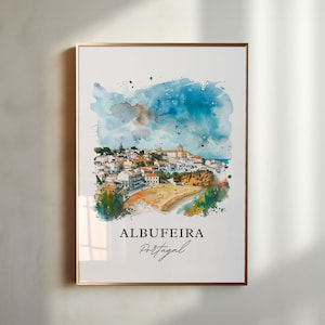 Albufeira Portugal Wall Art, Albufeira Print, Albufeira Watercolor, Albufeira Algarve Gift, Travel Poster, Housewarming Gift