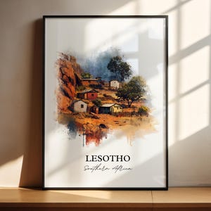 Lesotho Wall Art, Lesotho Print, Lesotho Watercolor Art, Lesotho Afica Gift, Travel Print, Travel Poster, Housewarming Gift
