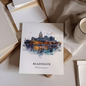 Madison WI Wall Art, Madison Print, Madison Watercolor Art, Madison Wisconsin Gift, Travel Poster, Housewarming Gift image 2