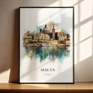 Malta Wall Art, Malta Europe Print, Malta Watercolor Art, Malta Gift, Travel Print, Travel Poster, Housewarming Gift