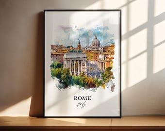 Arte mural de Roma, impresión de Roma, Italia, acuarela de Italia, regalo de Roma, impresión de viaje, póster de viaje, regalo de inauguración de la casa