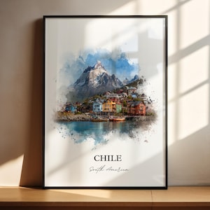 Chile Wall Art, Chile Print, Chile Watercolor Art, Chile Country Gift, Travel Print, Travel Poster, Housewarming Gift
