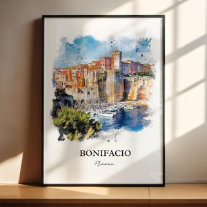 Art mural Bonifacio France, impression Corse, aquarelle Corse FR, cadeau Bonifacio France, impression de voyage, affiche de voyage, cadeau de pendaison de crémaillère