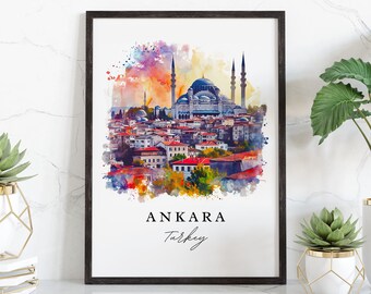 Ankara watercolor travel art - Turkey, Ankara print, Wedding gift, Birthday present, Custom Text, Perfect Gift