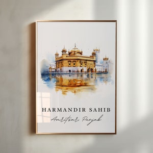 Arte de viaje tradicional de Harmandir Sahib - Amritsar, póster de Harmandir Punjab, regalo de boda, regalo de cumpleaños, texto personalizado, regalo personalizado