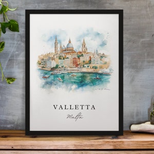Stampa di Valletta Malta - Poster di viaggio con paesaggio urbano ad acquerello immagine 6