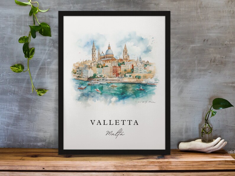 Stampa di Valletta Malta - Poster di viaggio con paesaggio urbano ad acquerello immagine 6