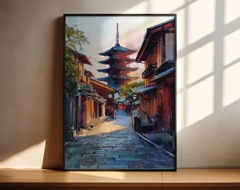 Kyoto Japan Watercolor Art Kyoto Travel Print Kyoto Japan Artwork Kyoto Streets Decor Kyoto Wall Art