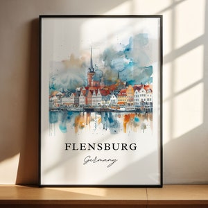 Arte de Flensburg Alemanha, Impressão de Flensburg, Arte em aquarela de Flensburg, Presente de Flensburg Alemanha, Pôster de viagem, Presente de inauguração de casa