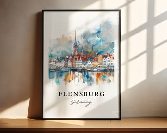 Flensburg Germany Art, Flensburg Print, Flensburg Watercolor Art, Flensburg Germany Gift, Travel Poster, Housewarming Gift