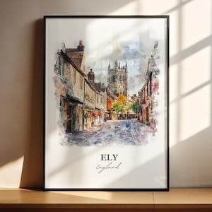 Ely England Wall Art, East Cambridgeshire Print, England Watercolor Art, Ely England Gift, Travel Print, Travel Poster, Housewarming Gift