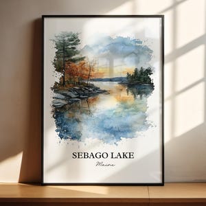Sebago Lake Wall Art, Casco Maine Print, Maine Watercolor Art, Sebago Lake Gift, Travel Print, Travel Poster, Housewarming Gift