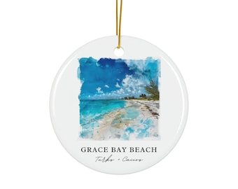 Grace Bay Beach Ornament: Unique Turks and Caicos Souvenir, Turks & Caicos Xmas Decor, and Authentic Grace Bay Gift