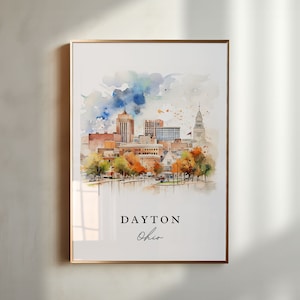 Dayton traditional travel art - Ohio, Dayton poster, Wedding gift, Birthday present, Custom Text, Personalized Gift