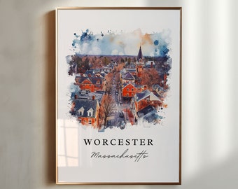 Worcester Massachusetts Print – Watercolor Cityscape Art