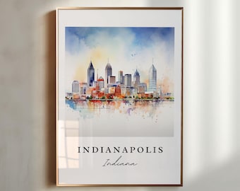 Arte mural de Indianápolis - Indiana, póster de Indianápolis, regalo de boda de Indianápolis, paisaje urbano de Indianápolis, texto personalizado, regalo personalizado