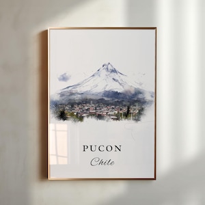 Pucon Chile wall art - Chile, Pucon Volcano poster, Pucon Chile, Lake Villarrica gift, Birthday present, Custom Text, Personalized Gift