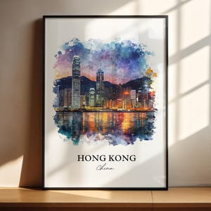 Hong Kong Wall Art, Hong Kong Skyline Print, China Watercolor Art, Hong Kong Gift, Travel Print, Travel Poster, Housewarming Gift