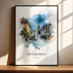 Guernsey Wall Art, Guernsey Print, Channel Islands Watercolor Art, Guernsey Gift, Travel Print, Travel Poster, Housewarming Gift